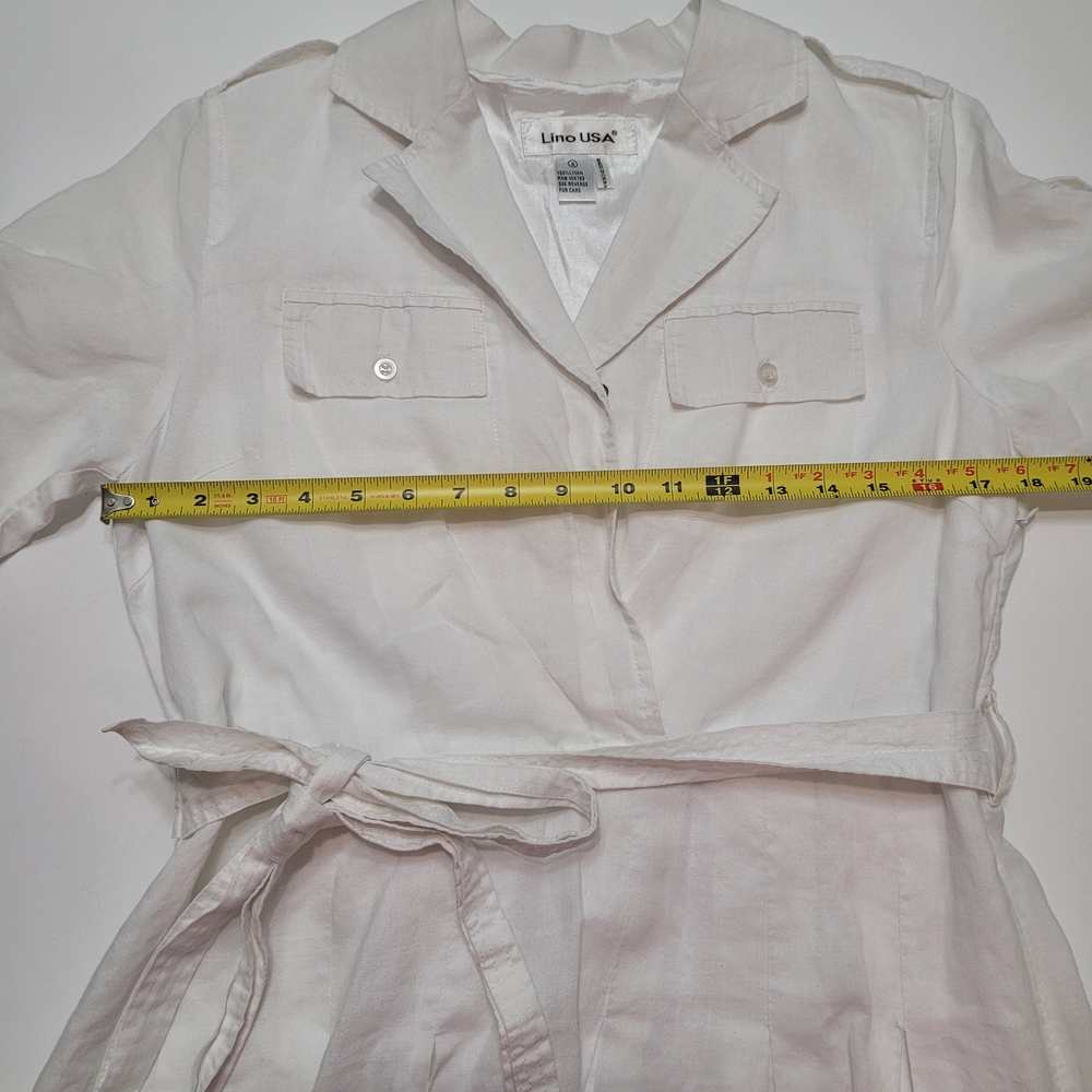 Lino Usa Chic White Midi Shirt Dress 100% Lino Size S - Picture 10 of 12